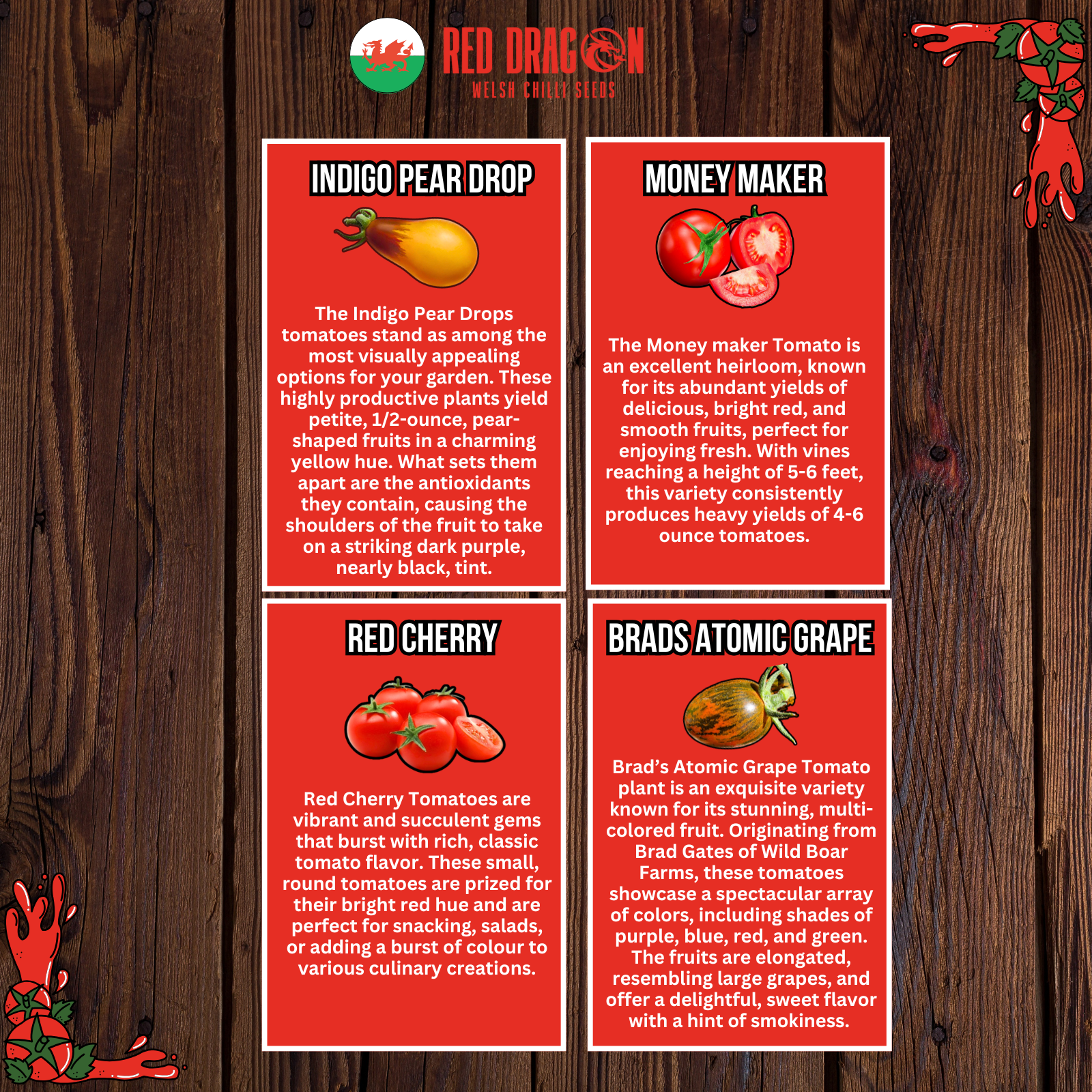 Tomato Quadruple Pack - Indigo Pear Drop, Money Maker, Red Cherry, and Brad's Atomic Grape - Image 2