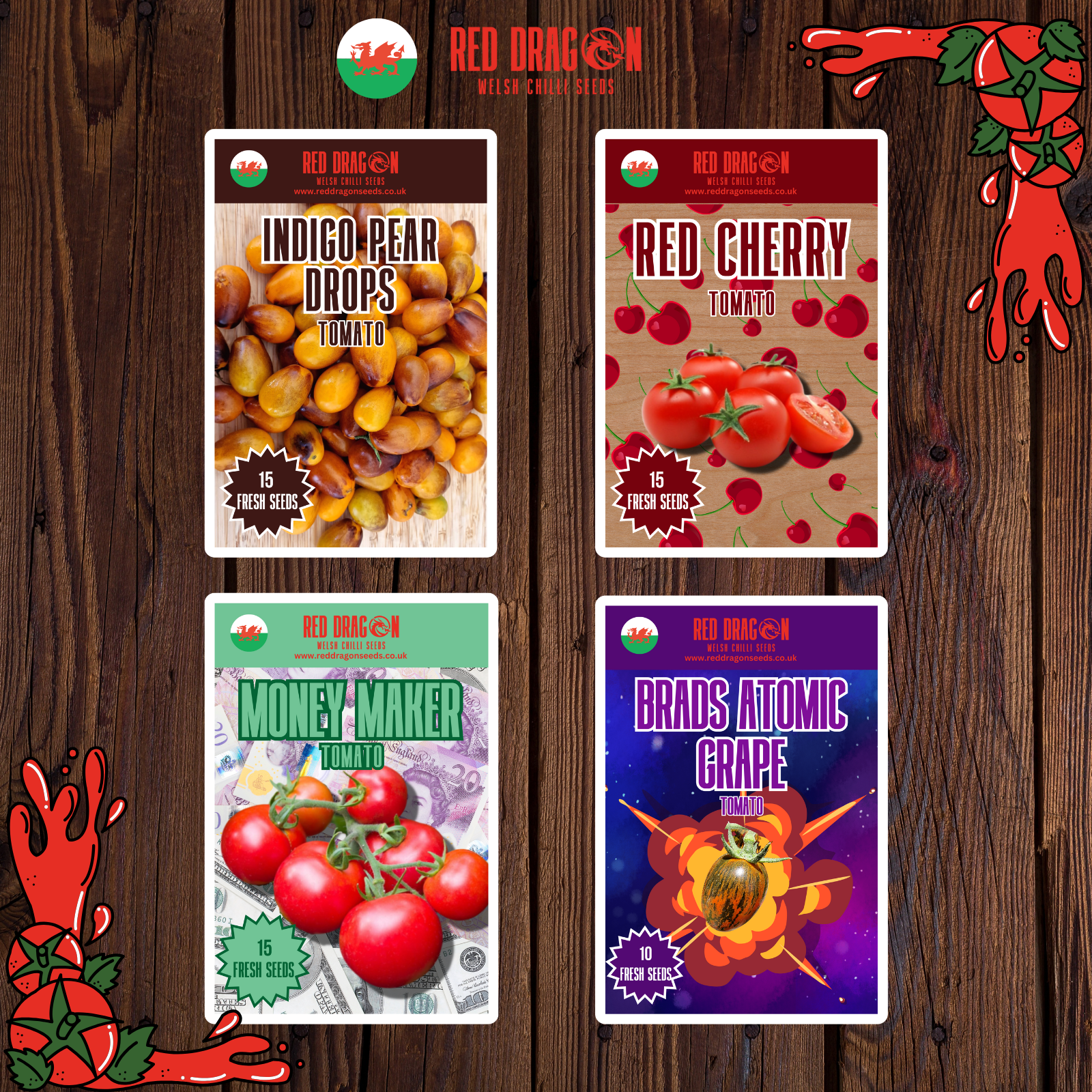 Tomato Quadruple Pack - Indigo Pear Drop, Money Maker, Red Cherry, and Brad's Atomic Grape - Image 3