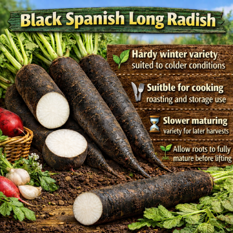 Black Ragfish Black Spanish Long Radish Seeds - Traditional winter radish with bold ...