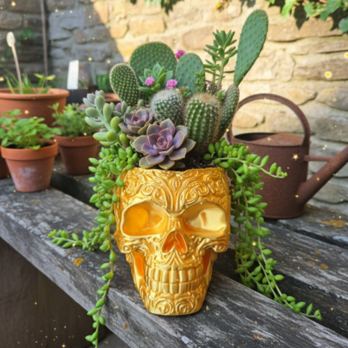 3D Printed Skull Planter – Gothic Decorative Plant Pot for Succulents & Cacti – Handmade in Wales