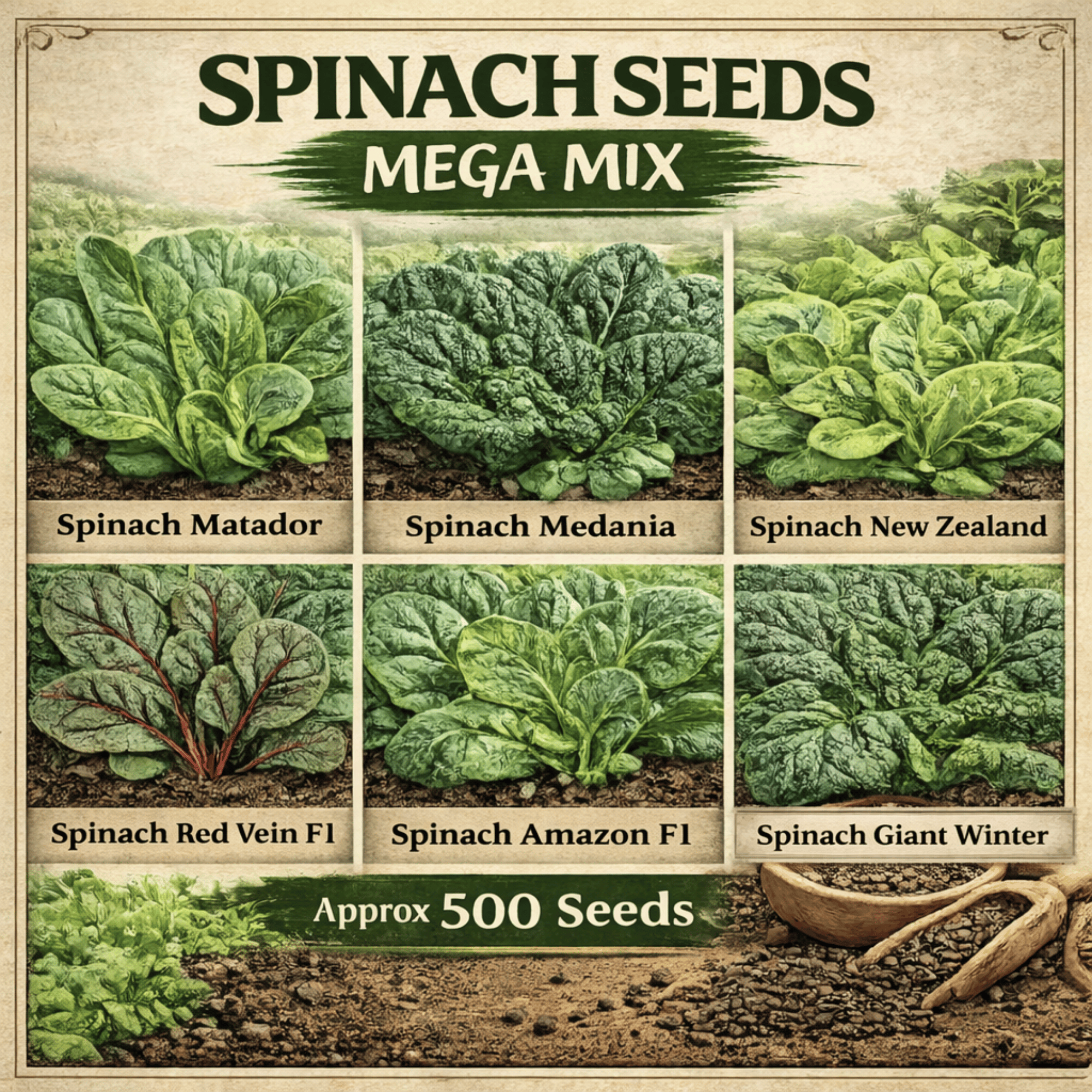 Spinach Seeds Mega Mix – 6 Variety Spinach Seed Collection - Image 3