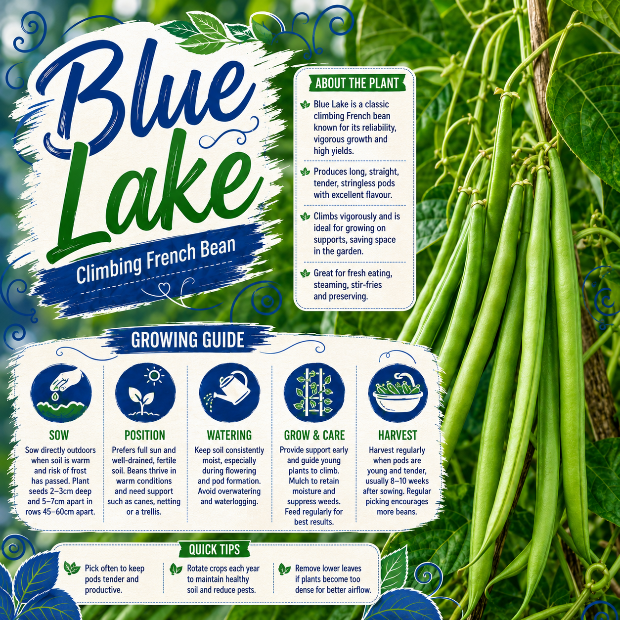 Blue Lake Climbing French Bean Seeds - Image 2
