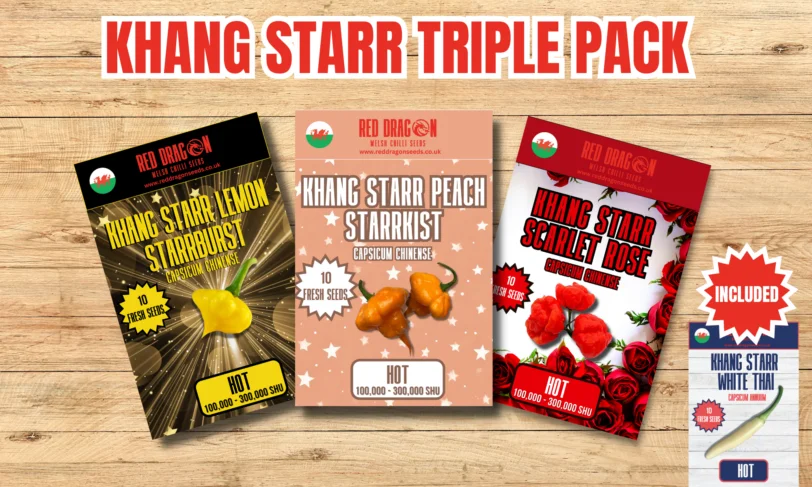 Khang Starr Triple Pack Seeds - Lemon Starrburst - Peach Starrkist - Scarlet Rose - White Thai - 40 Fresh Seeds