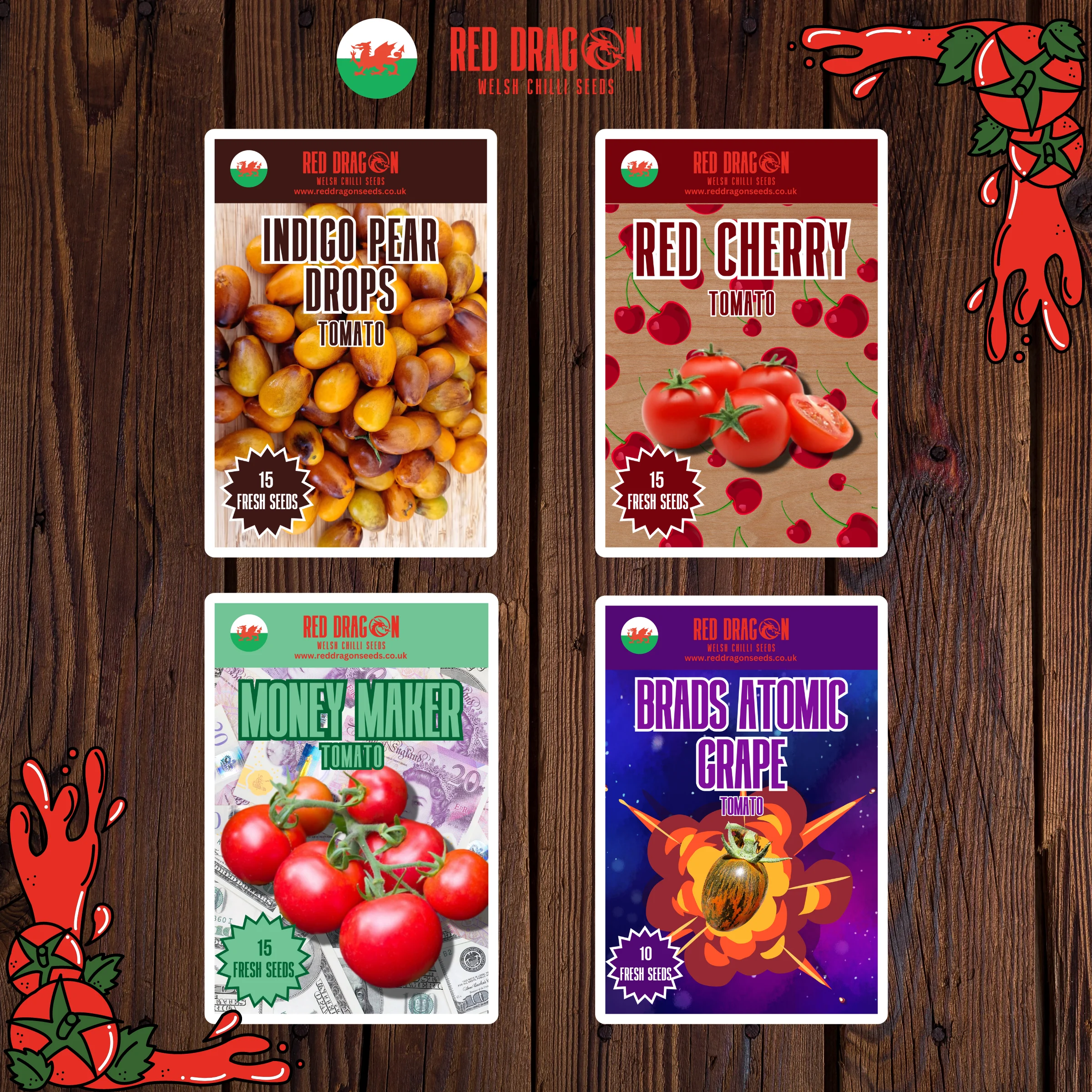 Tomato Quadruple Pack - Indigo Pear Drop, Money Maker, Red Cherry, and Brad's Atomic Grape - Image 2