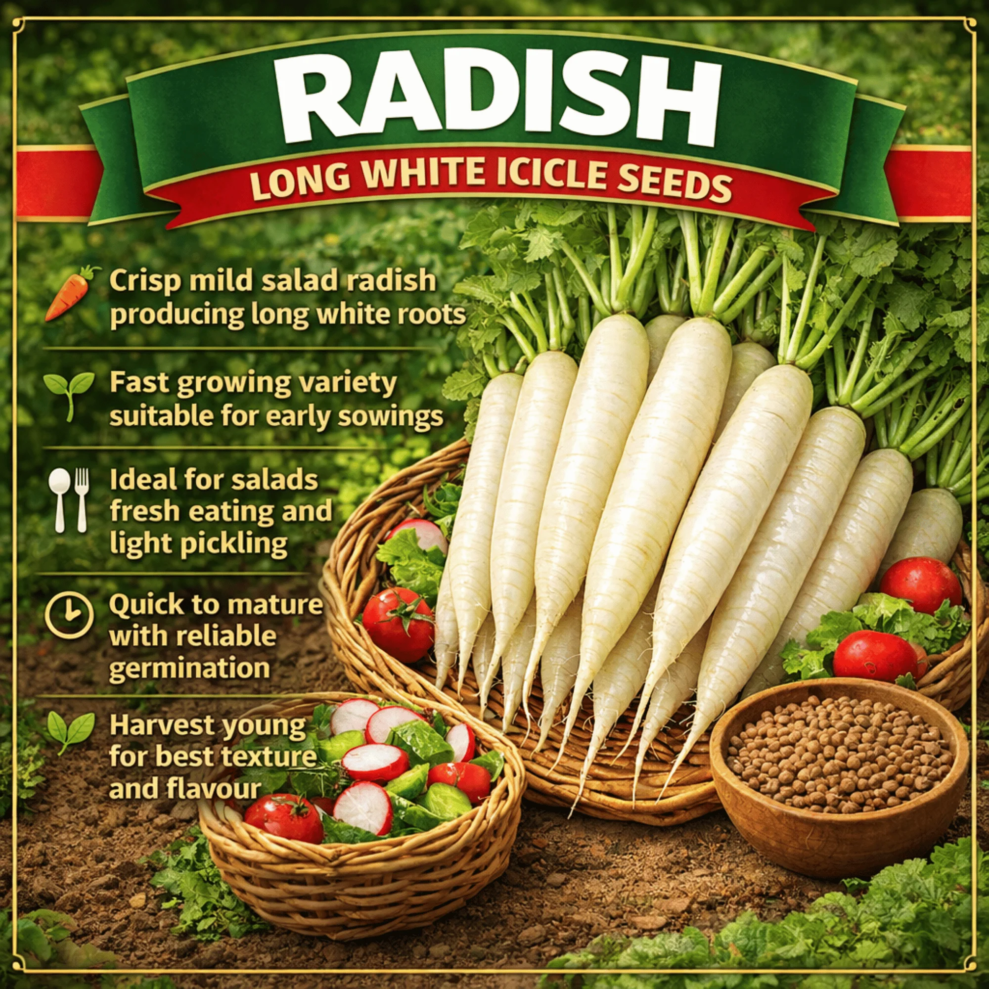 White Long Icicle Radish Seeds - Image 3