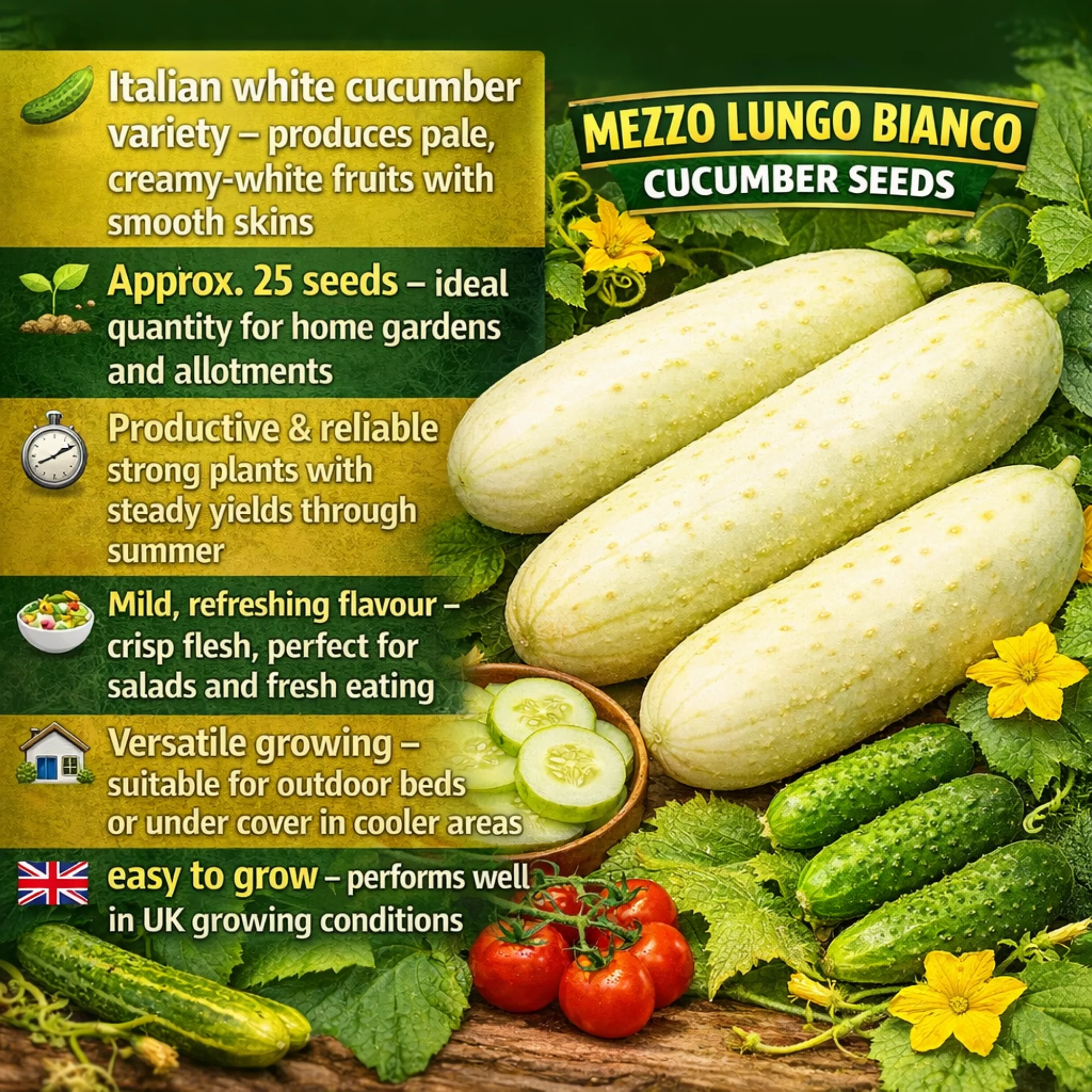 Mezzo Lungo Bianco Cucumber Seeds - Image 2