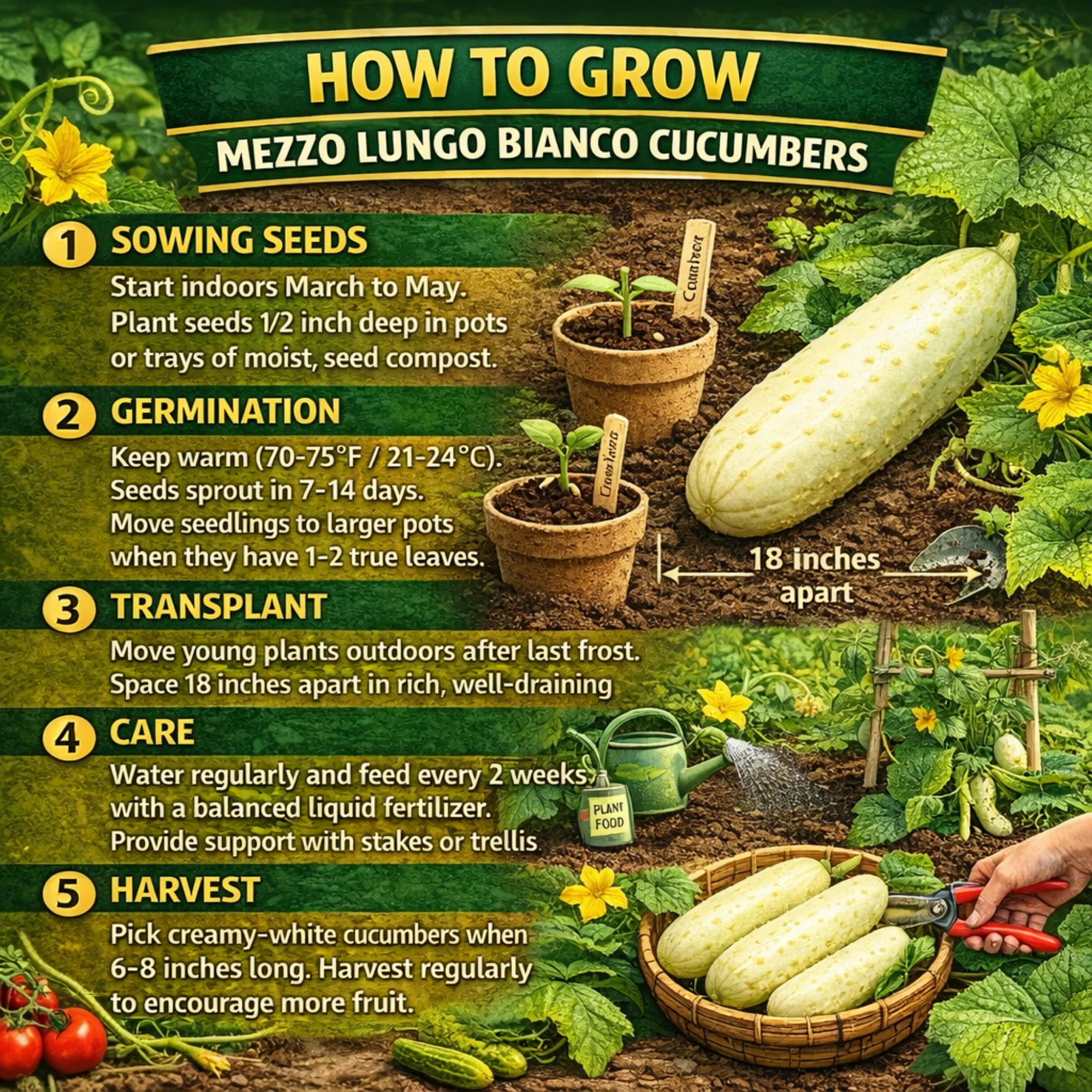 Mezzo Lungo Bianco Cucumber Seeds - Image 3