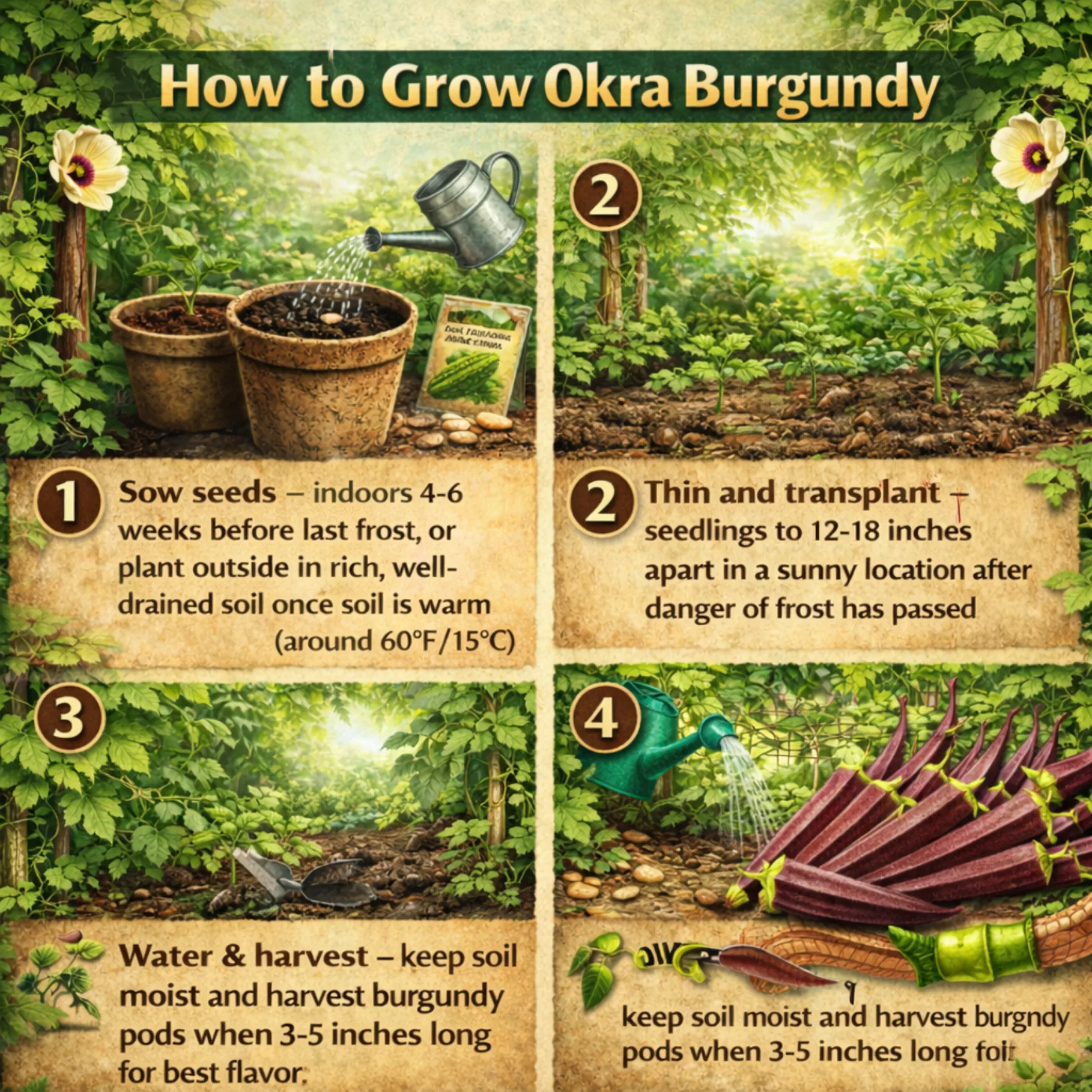 Burgundy Red Okra Seeds - Image 2